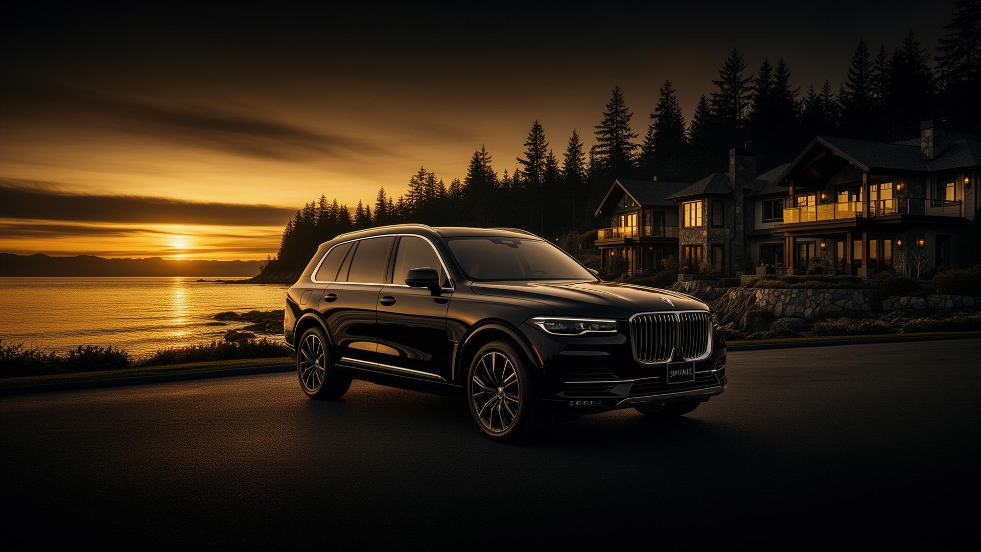Premium private vehicle at twilight on Vancouver Island